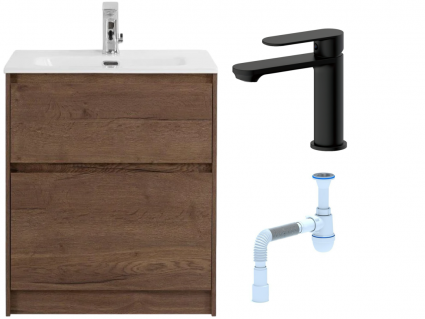 Комплект: Тумба с раковиной BelBagno Kraft 60 напольная + Смеситель для раковины Haiba HB10590-7, черный + Сифон АниПласт