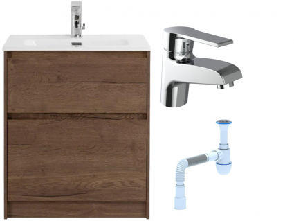 Комплект: Тумба с раковиной BelBagno Kraft 60 напольная + Смеситель Agger Right A2902100 для раковины, хром + Сифон АниПласт