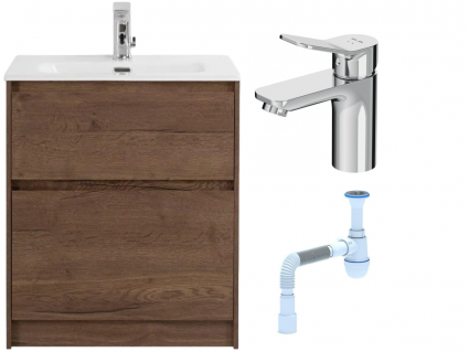 Комплект: Тумба с раковиной BelBagno Kraft 60 напольная + Смеситель Am.Pm X-Joy F85A02100 для раковины, хром + Сифон АниПласт