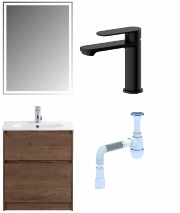 Комплект: Мебель для ванной BelBagno Kraft 60 + Смеситель для раковины Haiba HB10590-7, черный + Сифон АниПласт