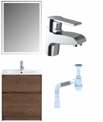 Комплект: Мебель для ванной BelBagno Kraft 60 + Смеситель Agger Right A2902100 для раковины, хром + Сифон АниПласт