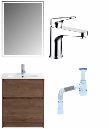 Комплект: Мебель для ванной BelBagno Kraft 60 + Смеситель Bravat Eler F1191238CP-RUS для раковины, хром + Сифон АниПласт