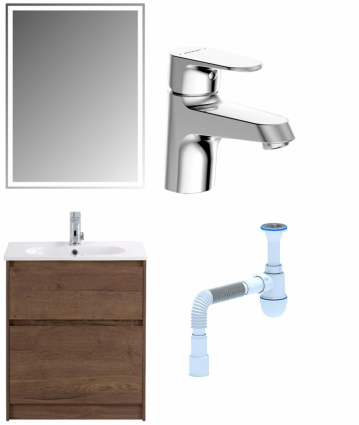 Комплект: Мебель для ванной BelBagno Kraft 60 + Смеситель Bravat Alfa F1120178CP для раковины, хром + Сифон АниПласт