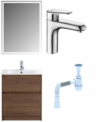 Комплект: Мебель для ванной BelBagno Kraft 60 + Смеситель Lemark Point LM0306C для раковины, хром + Сифон АниПласт