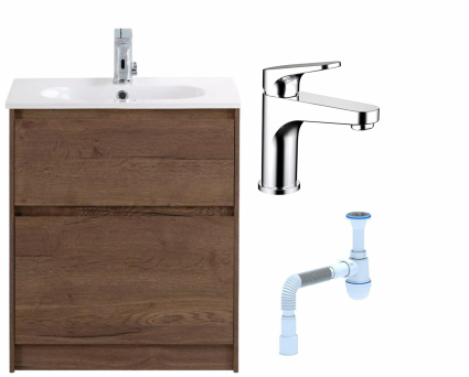Комплект: Тумба с раковиной BelBagno Kraft 60 напольная + Смеситель Bravat Eler F1191238CP-RUS для раковины, хром + Сифон АниПласт