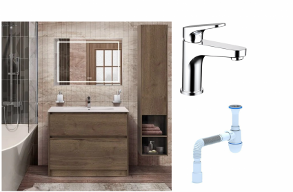 Комплект: Мебель для ванной BelBagno Kraft 100 + Смеситель Bravat Eler F1191238CP-RUS для раковины, хром + Сифон АниПласт