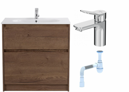 Комплект: Тумба с раковиной BelBagno Kraft 100 напольная + Смеситель Am.Pm X-Joy F85A02100 для раковины, хром + Сифон АниПласт