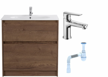 Комплект: Тумба с раковиной BelBagno Kraft 100 напольная + Смеситель для раковины Haiba HB10198, хром + Сифон АниПласт