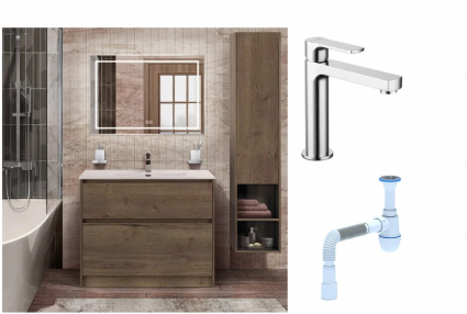 Комплект: Мебель для ванной BelBagno Kraft 100 + Смеситель Lemark plus Grace LM1537C для раковины, хром + Сифон АниПласт