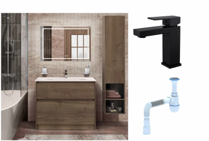 Комплект: Мебель для ванной BelBagno Kraft 100  + Смеситель Haiba HB10803-7 черный + Сифон АниПласт
