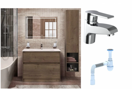 Комплект: Мебель для ванной BelBagno Kraft 100  + Смеситель Agger Right A2902100 для раковины, хром + Сифон АниПласт