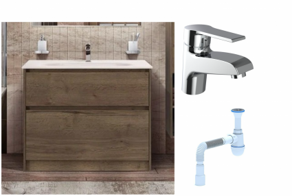Комплект: Тумба с раковиной BelBagno Kraft 100 напольная + Смеситель Agger Right A2902100 для раковины, хром + Сифон АниПласт