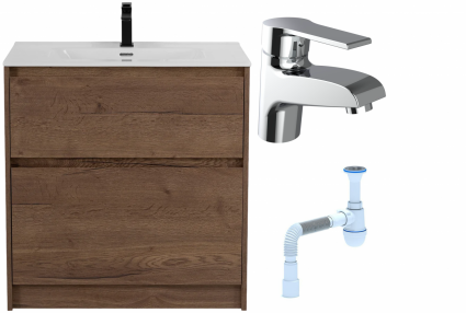 Комплект: Тумба с раковиной BelBagno Kraft 39 80 напольная + Смеситель Agger Right A2902100 для раковины, хром + Сифон АниПласт