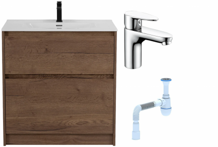 Комплект: Тумба с раковиной BelBagno Kraft 39 80 напольная + Смеситель Wasserkraft Leine 3503 для раковины, хром + Сифон АниПласт