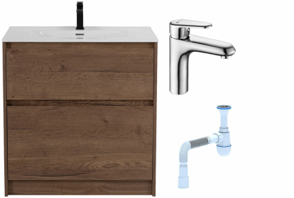 Комплект: Тумба с раковиной BelBagno Kraft 39 80 напольная + Смеситель Lemark Point LM0306C для раковины, хром + Сифон АниПласт