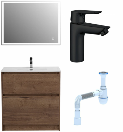Комплект: Мебель для ванной BelBagno Kraft + Смеситель Aquanet Static AF330-10B для раковины, чёрный + Сифон АниПласт