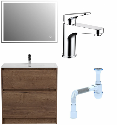 Комплект: Мебель для ванной BelBagno Kraft  + Смеситель Bravat Eler F1191238CP-RUS для раковины, хром + Сифон АниПласт