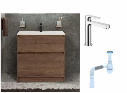 Комплект: Тумба с раковиной BelBagno Kraft напольная + Смеситель Lemark plus Grace LM1537C для раковины, хром + Сифон АниПласт