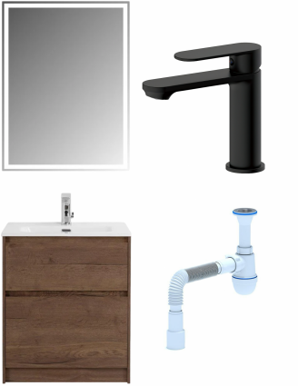 Комплект: Мебель для ванной BelBagno Kraft + Смеситель для раковины Haiba HB10590-7, черный + Сифон АниПласт