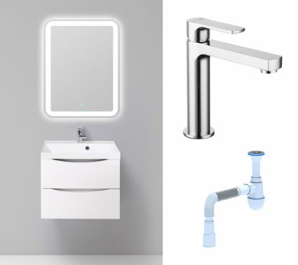 Комплект: Мебель для ванной BelBagno Marino 60 bianco lucido + Смеситель Lemark plus Grace LM1537C хром + Сифон АниПласт