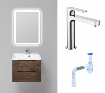 Комплект: Мебель для ванной BelBagno Marino 60 rovere moro + Смеситель Lemark plus Grace LM1537C хром + Сифон АниПласт