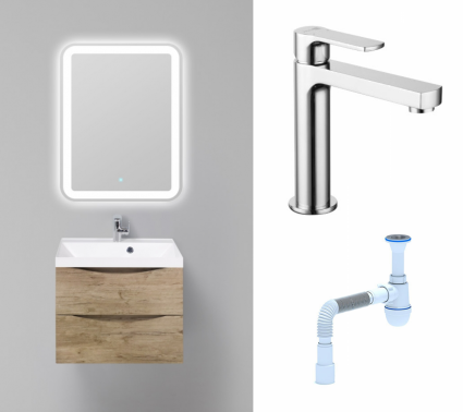 Комплект: Мебель для ванной BelBagno Marino 60 rovere nature + Смеситель Lemark plus Grace LM1537C хром + Сифон АниПласт