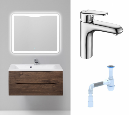 Комплект: Мебель для ванной BelBagno Marino 100 rovere moro + Смеситель Lemark Point LM0306C хром + Сифон АниПласт