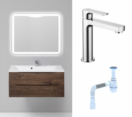 Комплект: Мебель для ванной BelBagno Marino 100 rovere moro + Смеситель Lemark plus Grace LM1537C хром + Сифон АниПласт
