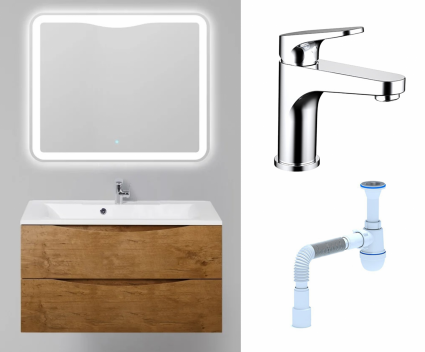Комплект: Мебель для ванной BelBagno Marino 100 rovere nature + Смеситель Bravat Eler F1191238CP-RUS хром + Сифон АниПласт