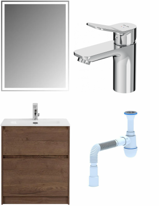 Комплект: Мебель для ванной BelBagno Kraft + Смеситель Am.Pm X-Joy F85A02100 для раковины, хром + Сифон АниПласт