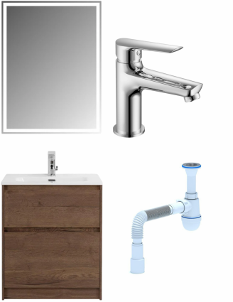Комплект: Мебель для ванной BelBagno Kraft + Смеситель для раковины Haiba HB10198, хром + Сифон АниПласт