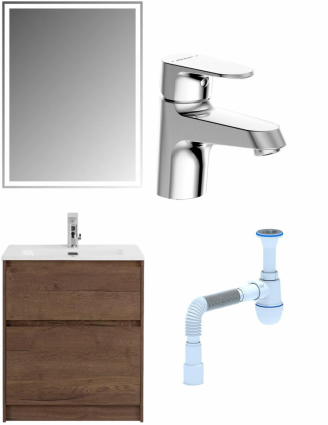 Комплект: Мебель для ванной BelBagno Kraft + Смеситель Bravat Alfa F1120178CP для раковины, хром + Сифон АниПласт