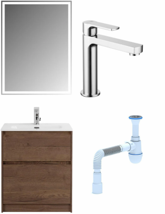 Комплект: Мебель для ванной BelBagno Kraft + Смеситель Lemark plus Grace LM1537C для раковины, хром + Сифон АниПласт