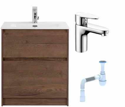Комплект: Тумба с раковиной BelBagno Kraft напольная + Смеситель Wasserkraft Leine 3503 для раковины, хром + Сифон АниПласт