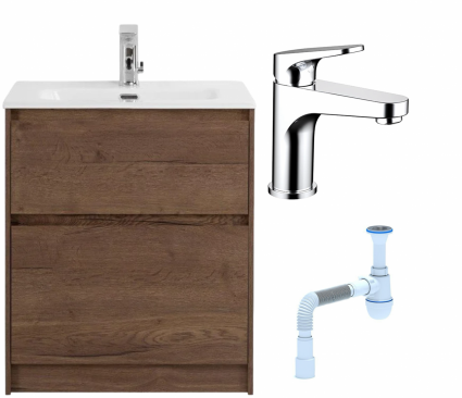 Комплект: Тумба с раковиной BelBagno Kraft напольная + Смеситель Bravat Eler F1191238CP-RUS для раковины, хром + Сифон АниПласт