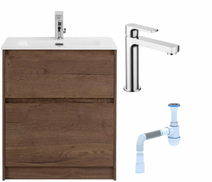 Комплект: Тумба с раковиной BelBagno Kraft напольная + Смеситель Lemark plus Grace LM1537C для раковины, хром + Сифон АниПласт