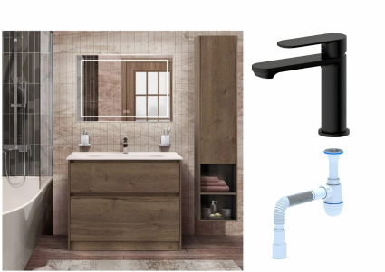 Комплект: Мебель для ванной BelBagno Kraft + Смеситель для раковины Haiba HB10590-7, черный + Сифон АниПласт