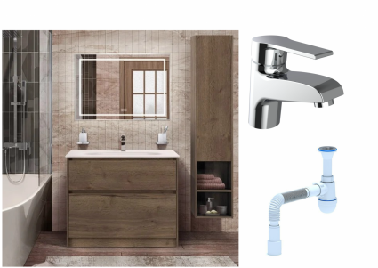 Комплект: Мебель для ванной BelBagno Kraft + Смеситель Agger Right A2902100 для раковины, хром + Сифон АниПласт