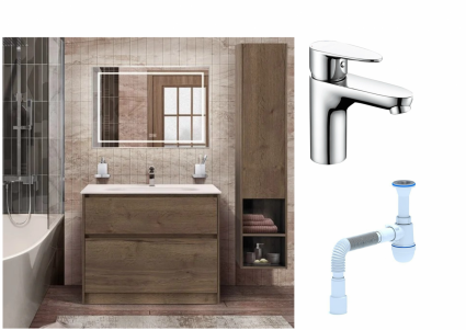 Комплект: Мебель для ванной BelBagno Kraft + Смеситель Wasserkraft Leine 3503 для раковины, хром + Сифон АниПласт