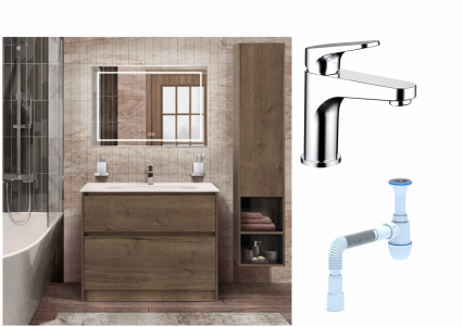 Комплект: Мебель для ванной BelBagno Kraft  + Смеситель Bravat Eler F1191238CP-RUS для раковины, хром + Сифон АниПласт