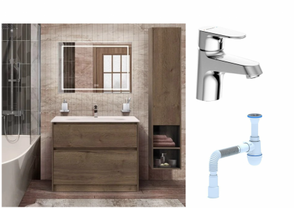 Комплект: Мебель для ванной BelBagno Kraft + Смеситель Bravat Alfa F1120178CP для раковины, хром + Сифон АниПласт