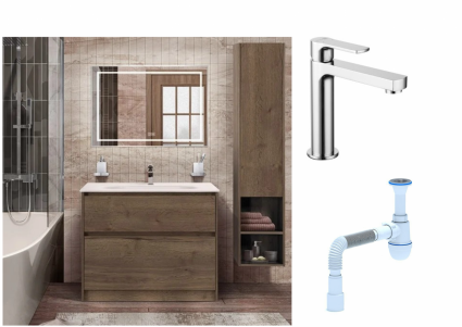 Комплект: Мебель для ванной BelBagno Kraft + Смеситель Lemark plus Grace LM1537C для раковины, хром + Сифон АниПласт