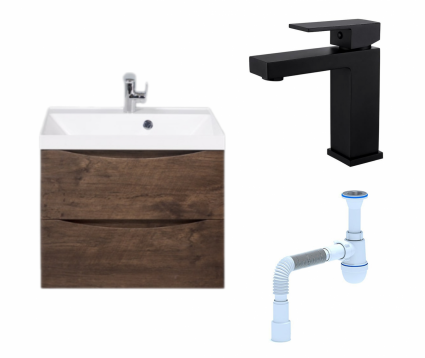 Комплект: Тумба с раковиной BelBagno Marino 60 rovere moro + Смеситель Haiba HB10803-7 черный + Сифон АниПласт