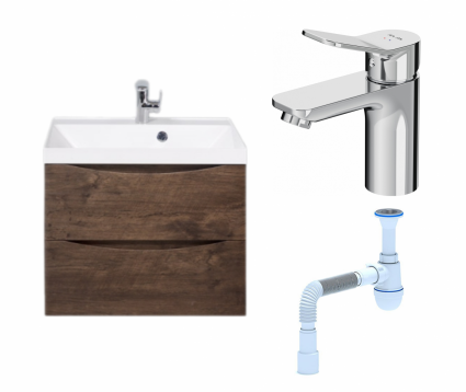 Комплект: Тумба с раковиной BelBagno Marino 60 rovere moro + Смеситель Am.Pm X-Joy F85A02100 хром + Сифон АниПласт