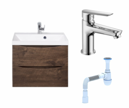 Комплект: Тумба с раковиной BelBagno Marino 60 rovere moro + Смеситель Haiba HB10198 хром + Сифон АниПласт