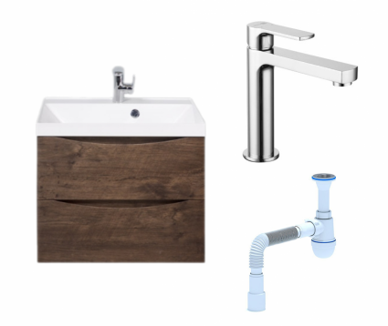 Комплект: Тумба с раковиной BelBagno Marino 60 rovere moro + Смеситель Lemark plus Grace LM1537C хром + Сифон АниПласт
