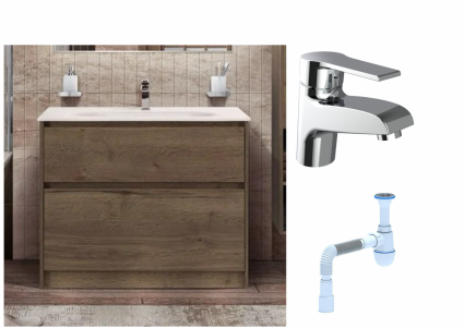 Комплект: Тумба с раковиной BelBagno Kraft напольная + Смеситель Agger Right A2902100 для раковины, хром + Сифон АниПласт