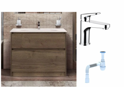 Комплект: Тумба с раковиной BelBagno Kraft напольная + Смеситель Bravat Eler F1191238CP-RUS для раковины, хром + Сифон АниПласт