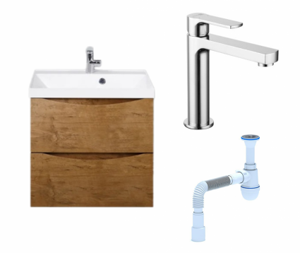 Комплект: Тумба с раковиной BelBagno Marino 60 rovere nature + Смеситель Lemark plus Grace LM1537C хром + Сифон АниПласт