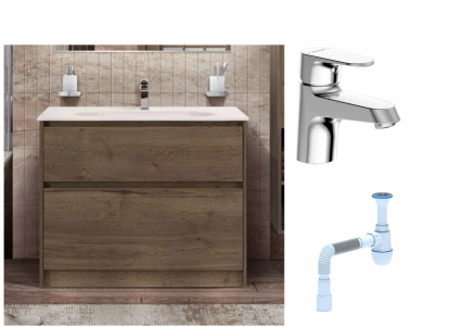 Комплект: Тумба с раковиной BelBagno Kraft напольная + Смеситель Bravat Alfa F1120178CP для раковины, хром + Сифон АниПласт